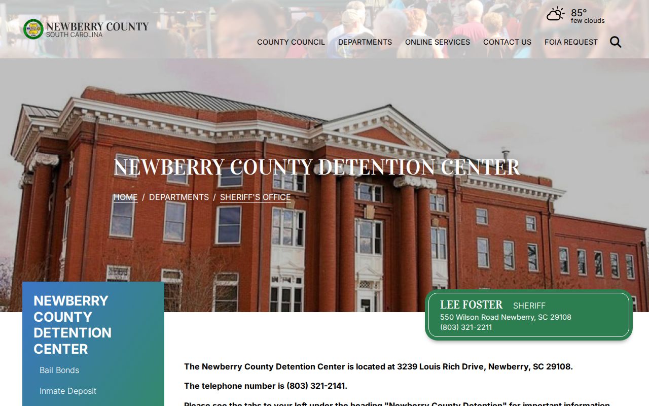 Newberry County bench warrant route: Detention Center public contact page