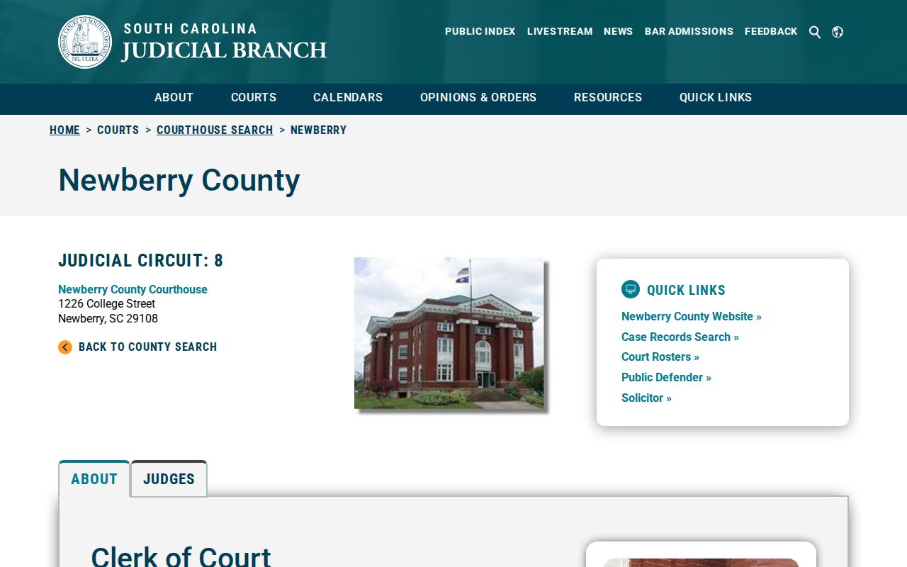 Newberry County warrant search: Judicial Branch court directory
