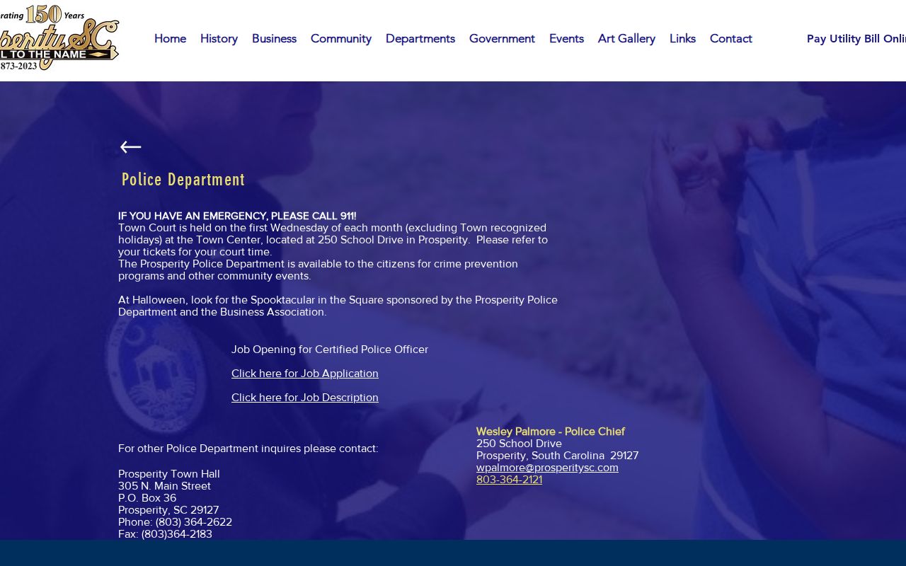 Prosperity warrant records: Town Court schedule and Police Department contact