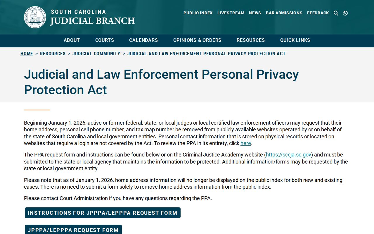 Newberry County active warrant records: 2026 Public Index privacy notice