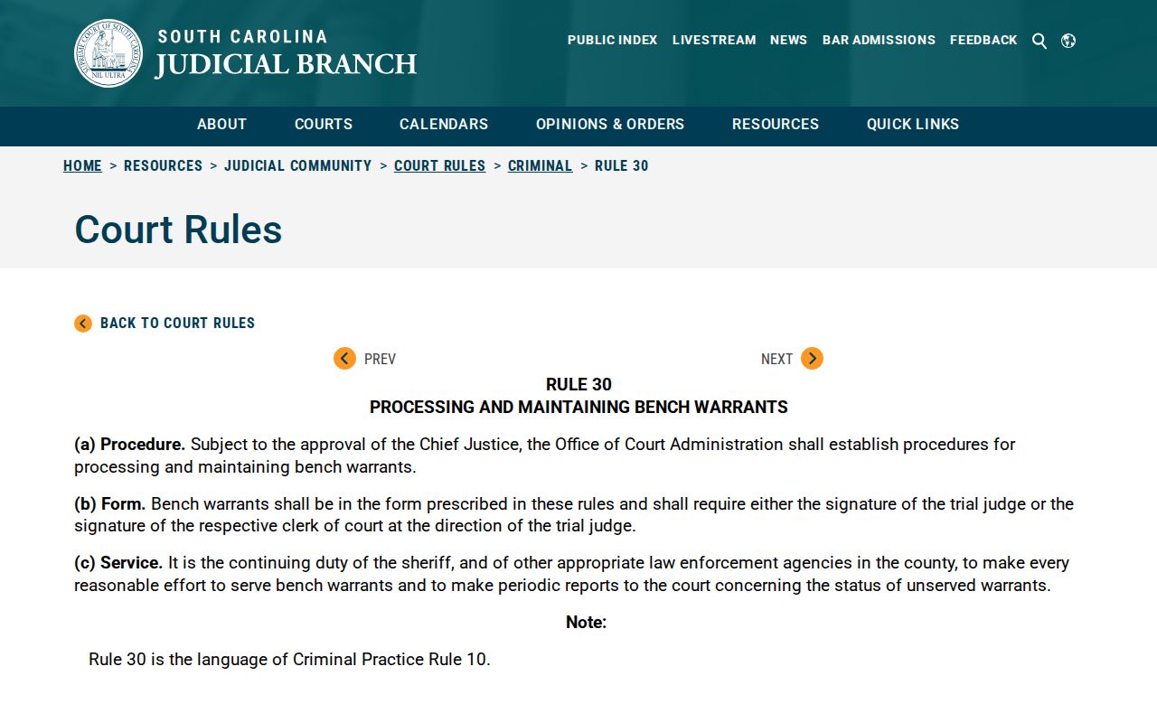 Newberry County active warrant information: South Carolina Rule 30