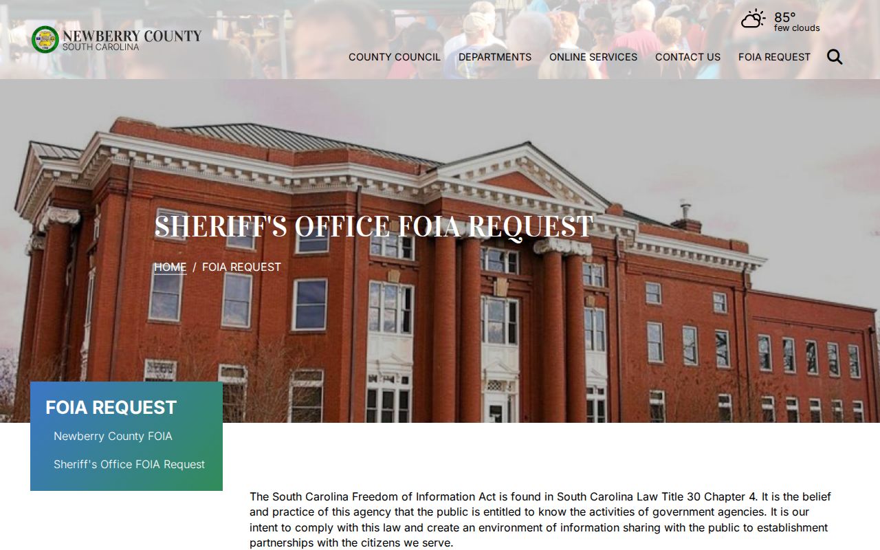 Newberry County Sheriff's FOIA request instructions and submission methods