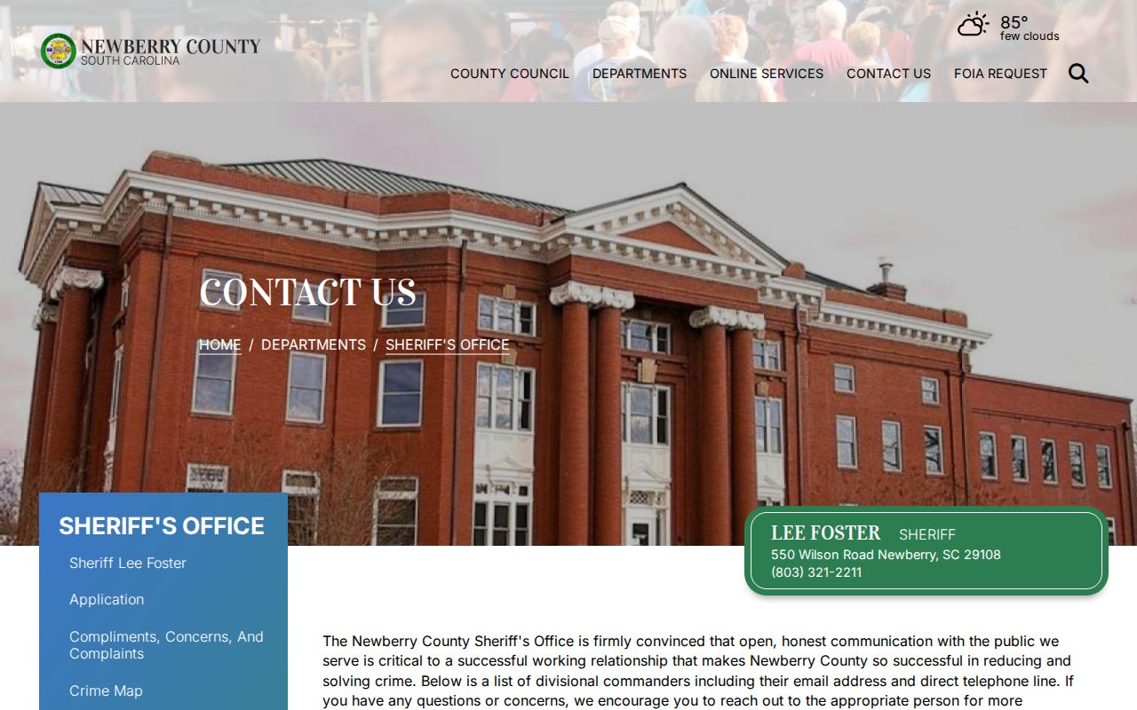 Newberry County warrant records: Sheriff's Office contact table